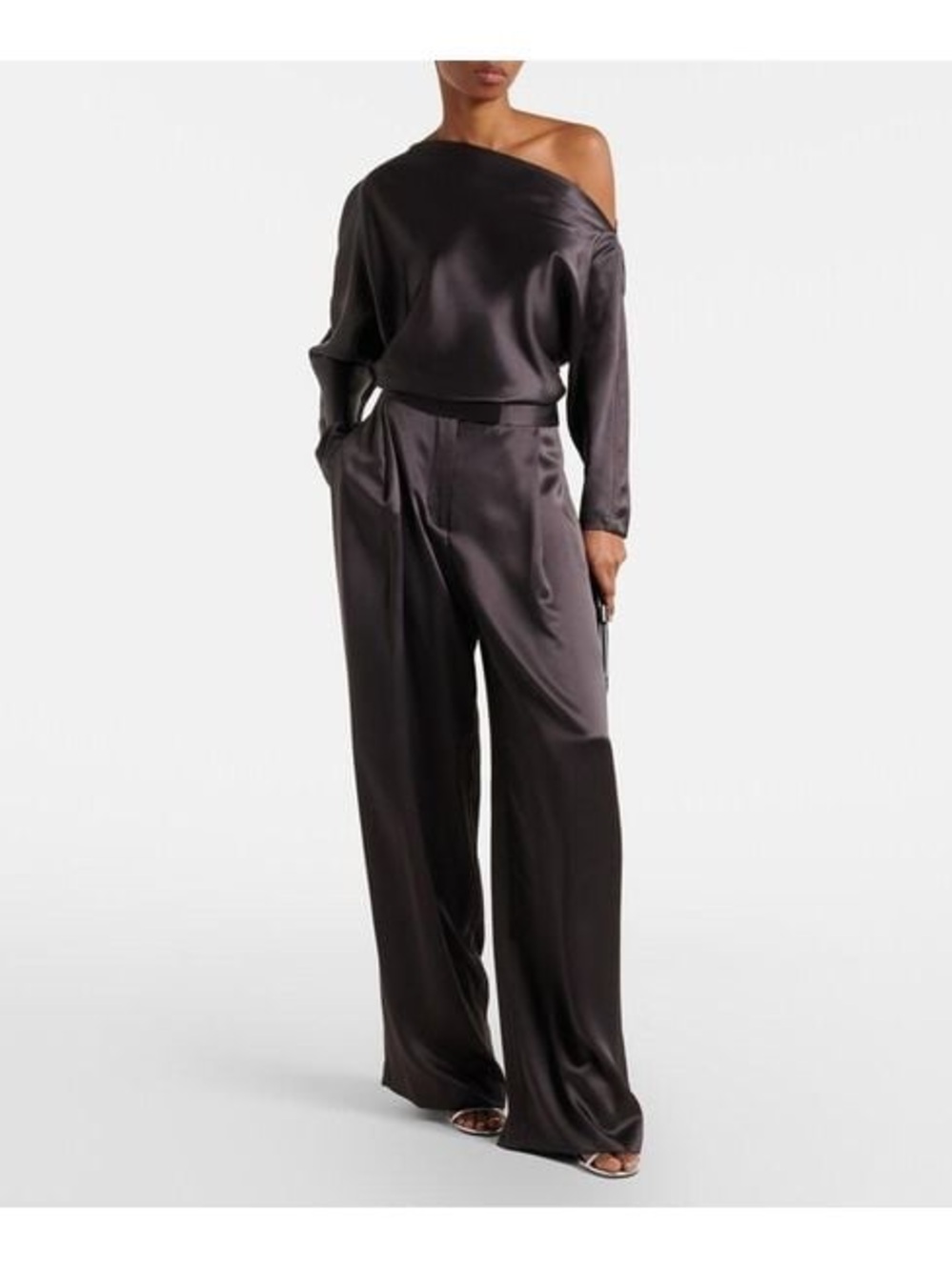 The Sei Silk Off the Shoulder Long Sleeve 0 Black Asymmetrical Blouse